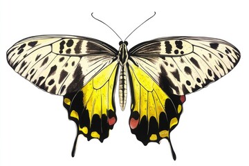 A yellow and black butterfly perched on a white surface