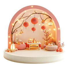Magical cozy celebration with warm lights and delicate decorations in a whimsical setting on transparent Background