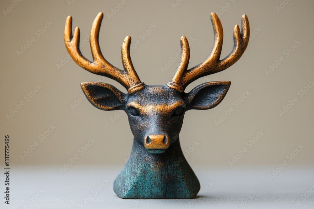 Poster a detailed view of a deer statue, ideal for use in designs requiring a wildlife or nature theme