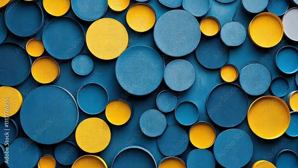 Aufkleber abstract circles: a captivating arrangement of circles in blue and yellow hues, creating a harmoniou