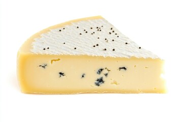 A piece of cheese with distinctive black dots