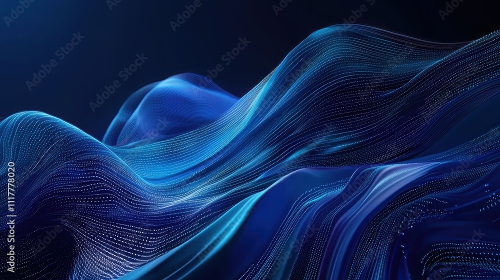 Poster dynamic flowing stream of illuminated binary code against a deep blue background