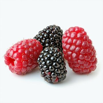 Isolated blackberry and redberry on a clean white background, showcasing vibrant colors and fresh details, perfect for food, fruit, and healthy eating concepts in a minimalist style.