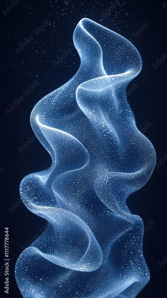 Poster floating delicate waves of translucent material create an ethereal visual impression under dark back