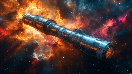 Futuristic space telescope exploring vibrant cosmic nebula in deep space