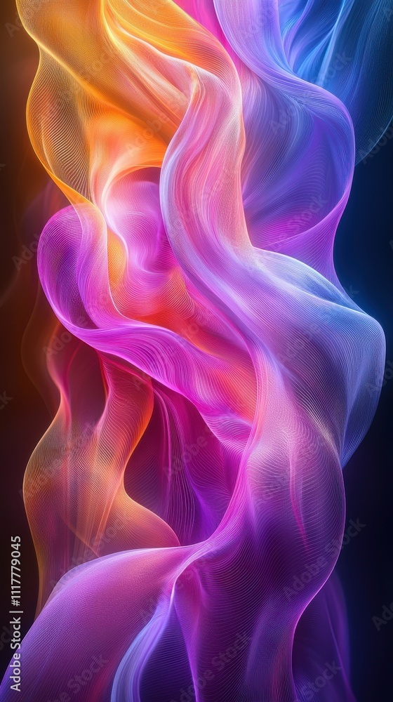 Poster vibrant abstract swirls of color flowing in a kaleidoscopic display in dark background