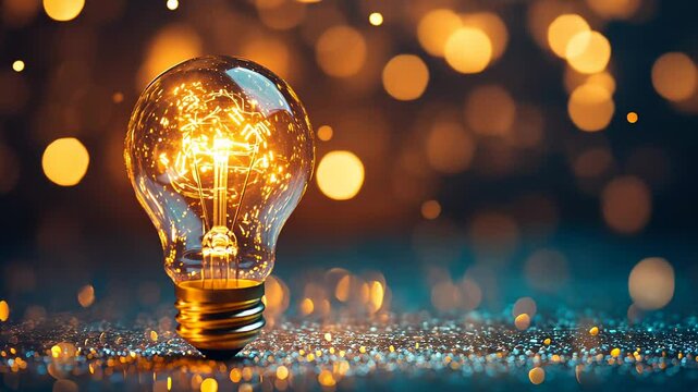 Great idea concept, Idea, innovation and inspiration, creativity with light bulbs that shine glitter on table, new ideas with innovative technology and creativity, business, education, technology