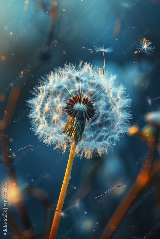 Poster close-up of a dandelion flower with a blurred background