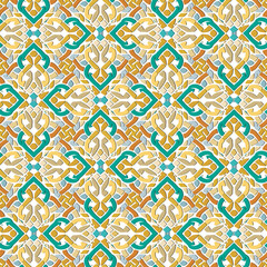 Fototapeta premium Celtic arabesque style knotted intricate lines and shapes vector seamless pattern. Ornamental decorative knots background. Repeat backdrop. Endless texture. Beautiful ornaments.