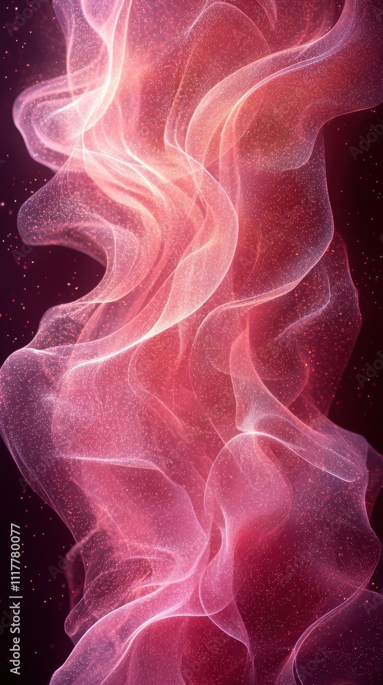 Poster swirling pink abstract pattern in a dark cosmic background showcasing fluid movement and soft light