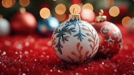 Fototapeta premium Close-up shot of two decorative ornaments on a bright red surface