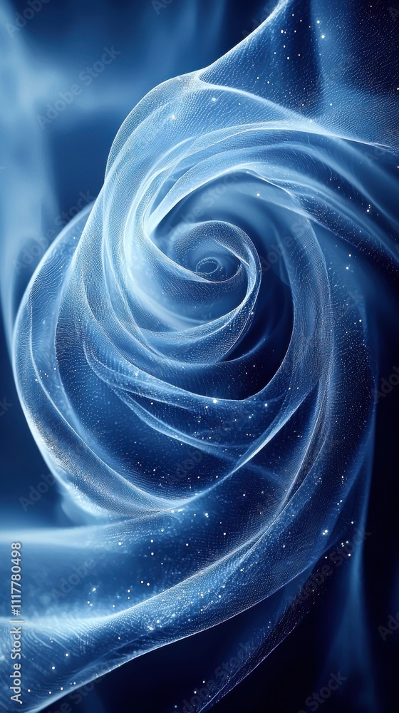 Poster swirling blue mist creating a mesmerizing abstract spiral pattern in deep space