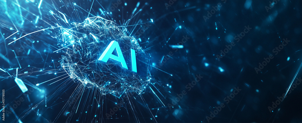 Poster Advanced artificial intelligence visualization demonstrating data processing and digital connectivity in a futuristic environment
