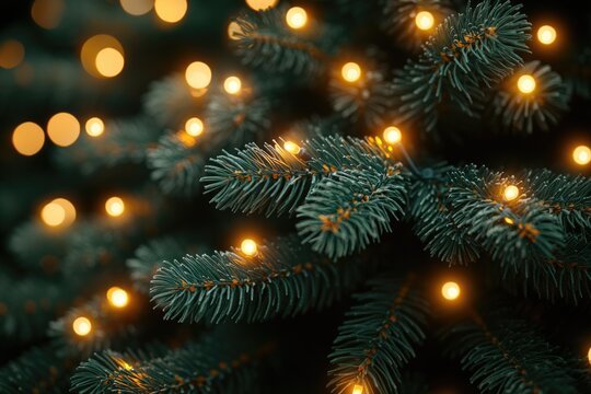 Close up shot of a decorated Christmas tree with lights