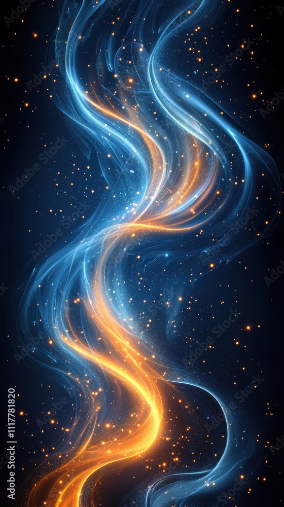 Poster colorful swirling patterns of blue and orange light create a mesmerizing celestial effect in a dark 
