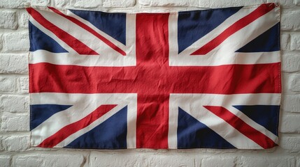 A British flag hung on a brick wall, a symbol of national pride and unity