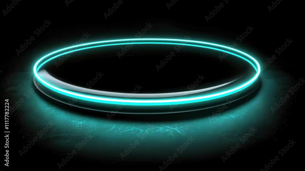 Poster futuristic neon circle on dark background with glowing edge effect for creative design use