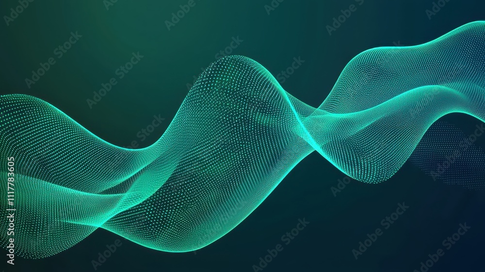 Poster dynamic flowing stream of binary code illuminated in vibrant shades of blue and green
