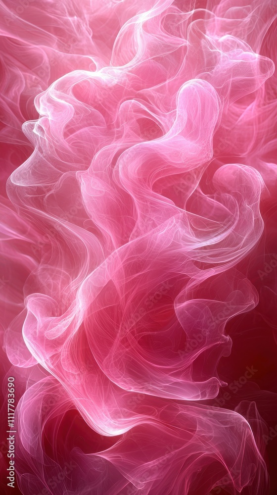 Poster abstract display of swirling pink smoke creates a dynamic and ethereal visual effect in a dark backg