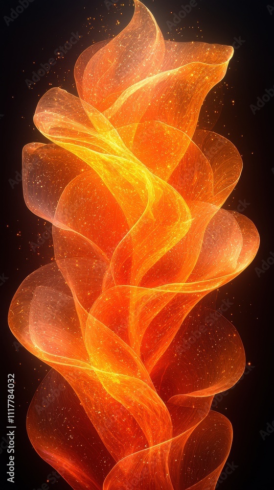 Poster swirling orange flames create an ethereal dance against a dark backdrop in a captivating display of 