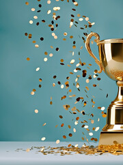 Gold Trophy with Glittering Confetti