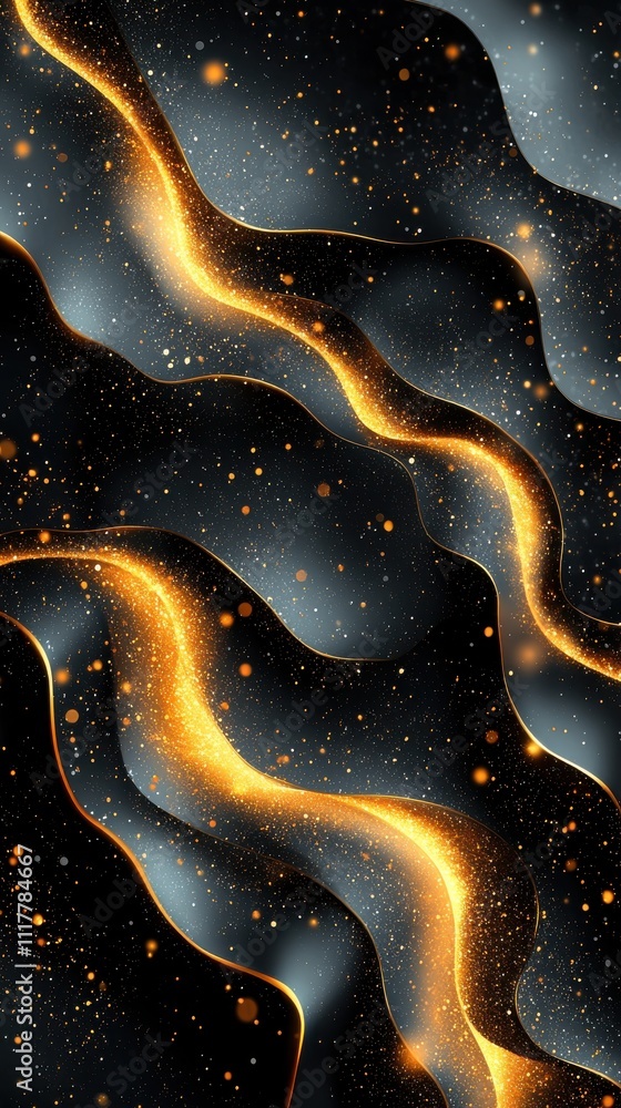 Poster abstract design featuring golden waves and dark background with shimmering details created for a mod