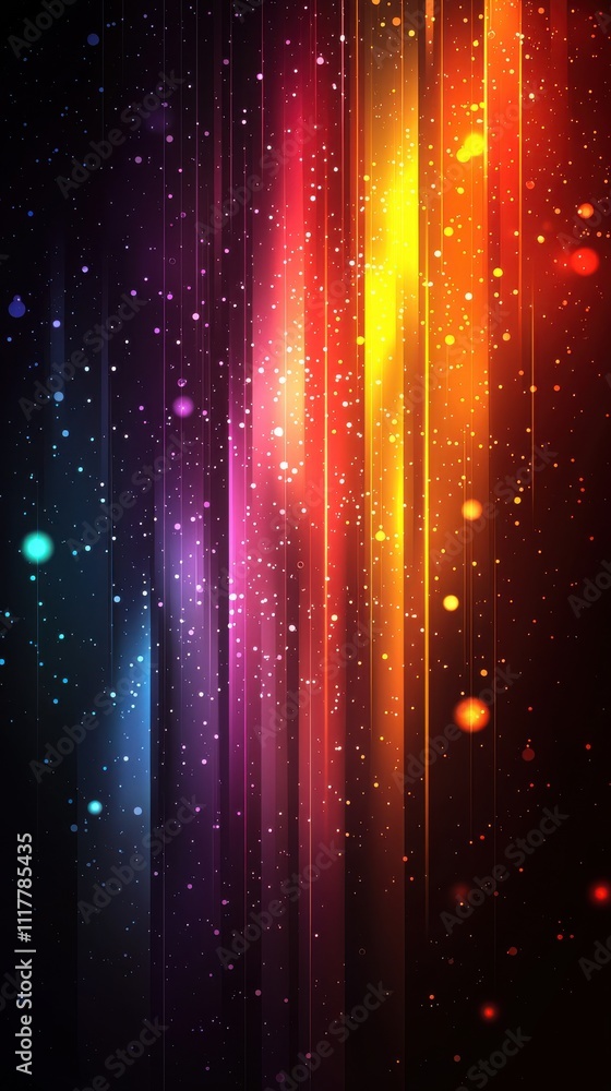 Poster vibrant abstract lights create a mesmerizing digital artwork with colorful bursts in a dark backgrou