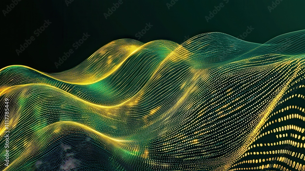 Poster dynamic streams of flowing binary code with illuminated patterns in a futuristic environment
