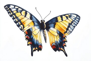 Obraz premium A colorful butterfly sits on a plain white background, inviting close-up views and creative uses