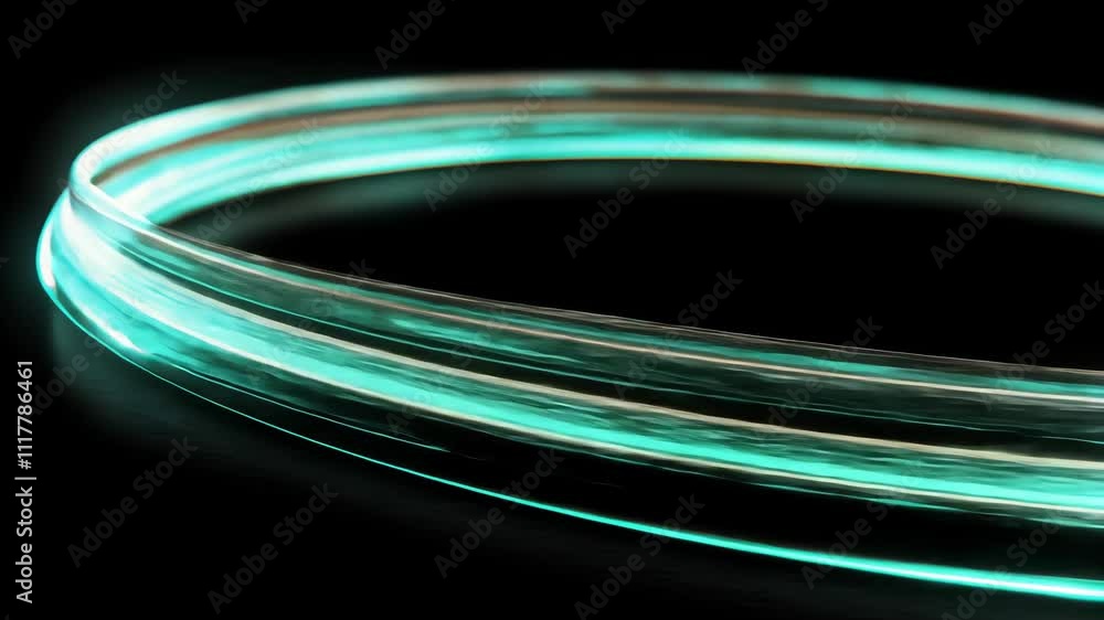 Poster glowing abstract light trails in circular motion against a dark background for design use