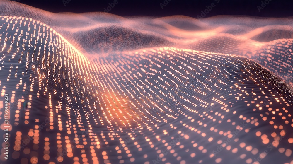 Poster abstract digital landscape of glowing binary sequences flowing like a river in gigapixel quality