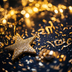 Vibrant New Year’s Eve Celebration with Sparkling Star and Glittery Confetti Background for Festive Events and Parties
