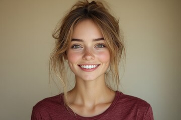 Obraz premium A happy young woman with a bright smile, perfect for capturing joy and positivity