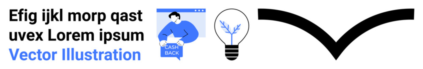 Text, person holding laptop with data chart, light bulb with a plant inside, downward arrow. Ideal for tech tutorials, innovation, creative ideas, data analysis, environment, digital marketing