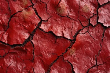 Naklejka premium A close-up shot of a cracked and worn-out red wall, with texture and detail visible