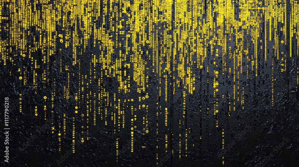 Poster abstract digital river of glowing binary sequences flowing in a dynamic pattern