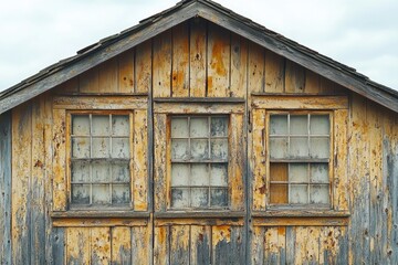 A simple wooden structure with two windows and a fire hydrant, suitable for various uses such as a...