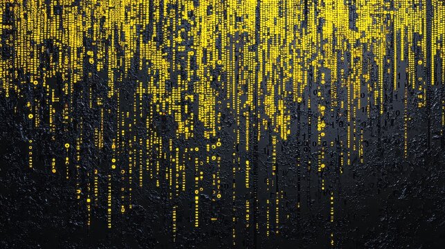 Abstract Digital River of Glowing Binary Sequences Flowing in a Dynamic Pattern