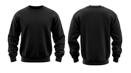 black front and back view sweatshirt sweater long sleeve on white background mockup