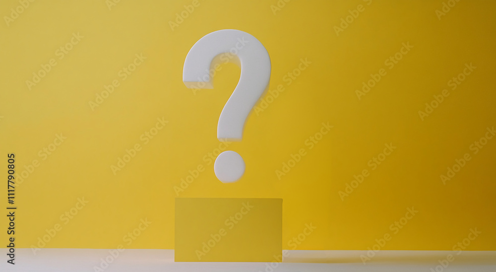 Aufkleber Bright yellow background with a large white question mark and a small rectangular block near the bottom