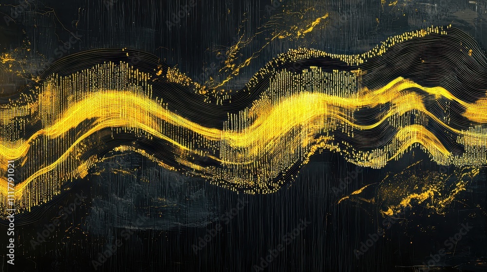 Poster abstract digital river of glowing binary sequences in a dark background