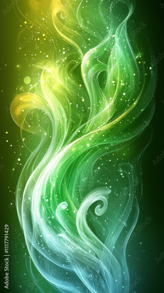 Poster dynamic swirling patterns of green and white create a mesmerizing visual experience with hints of et