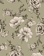 abstract, vector, monochrome, big flowers, all over textiles design, illustration digital image can be used for wrapping paper