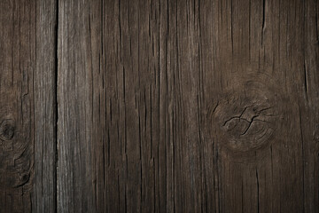 Weathered wood surface with rough texture, cracks, and faded tones from deep brown to gray, showcasing vintage charm, fit for background