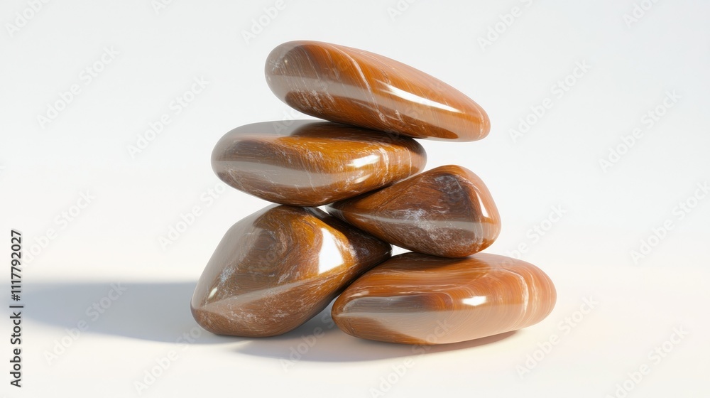 Aufkleber minimalist arrangement of smooth rocks forming a stack, isolated and centered on white.