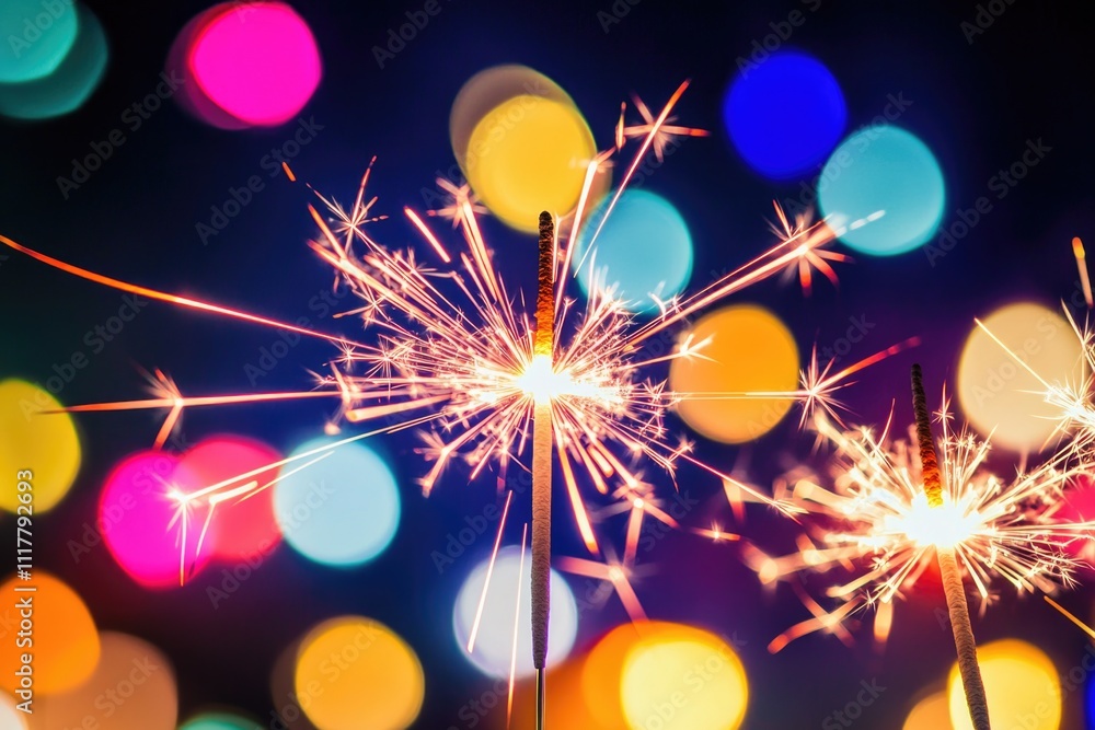 Poster a pair of sparklers sitting on a table, ready for use