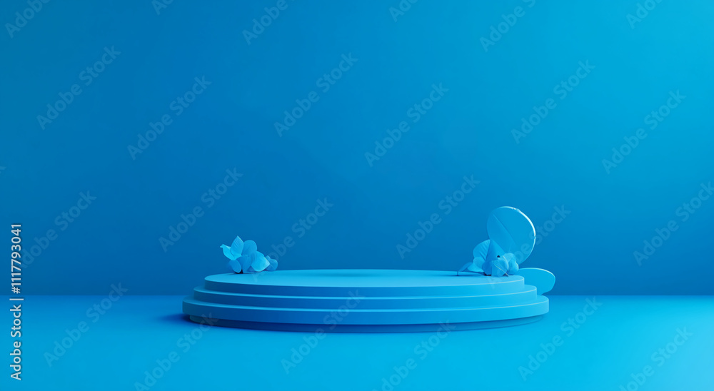 Aufkleber bright blue display platform with decorative elements and a minimalist design for creative presentat