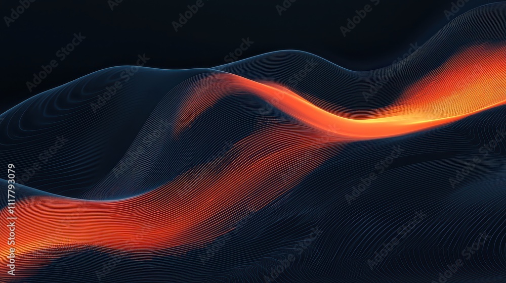 Poster abstract digital river of glowing binary sequences flowing through dark background