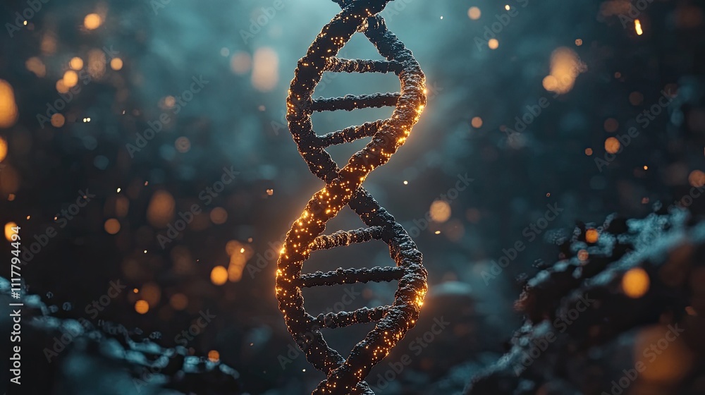 Aufkleber glowing dna double helix structure in abstract fantasy environment