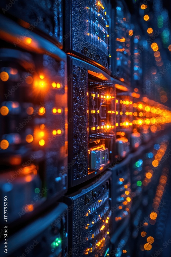 Aufkleber Server racks in a data center with rows of machines and storage units